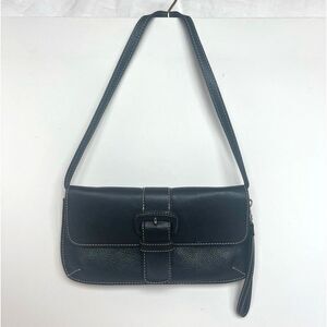 Black Leather Purse-Detachable Shoulder/ Wrist Straps- Buckle and Stitch Details